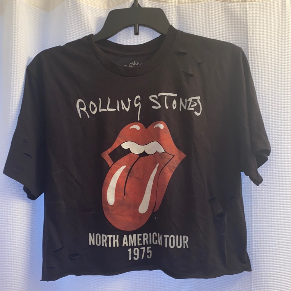 Rolling Stones Graphic Crop Tee - Black with Red Tongue